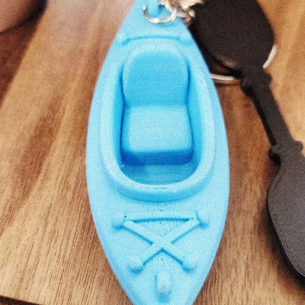 Unbranded Blue Kayak Keychain with Black Paddle Miniature Outdoor Accessory